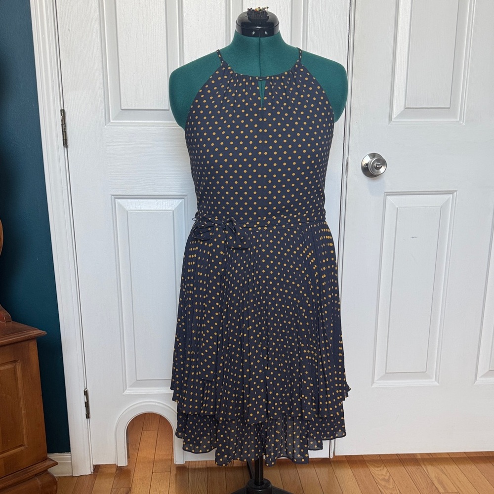 Ann Taylor Gray and Yellow Polka Dot Midi Dress